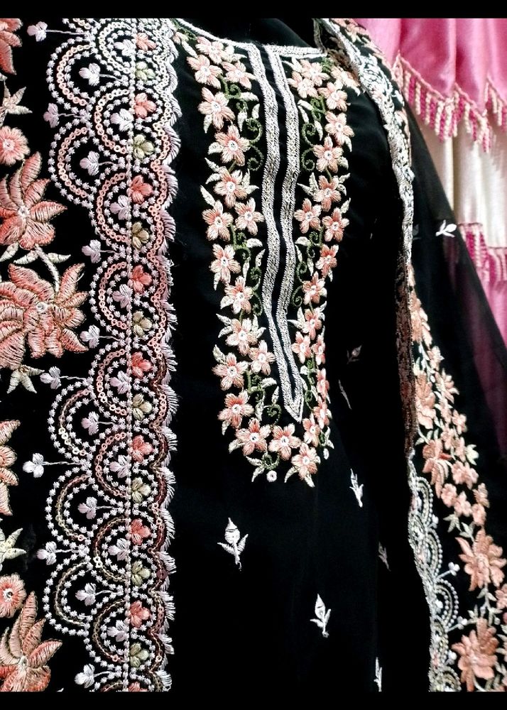 Black Embroidery Fancy Dress Material