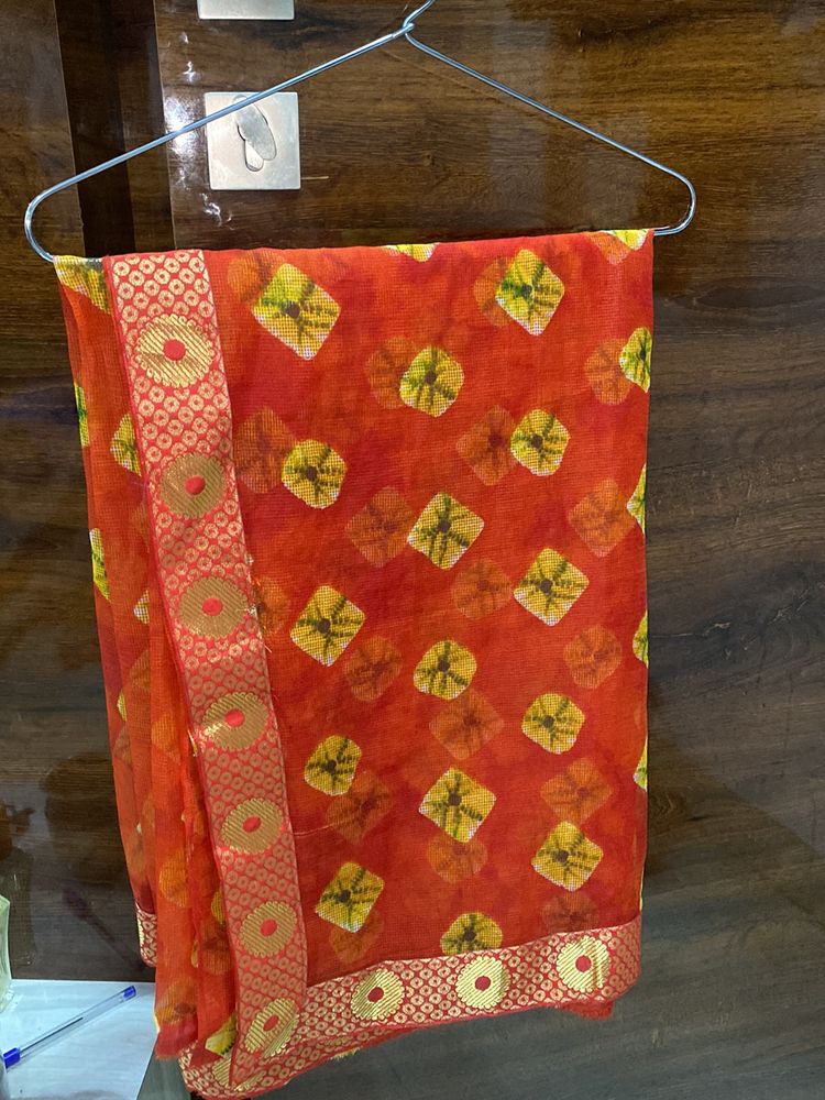 New Orange Kota Doriya Cotton Saree Women