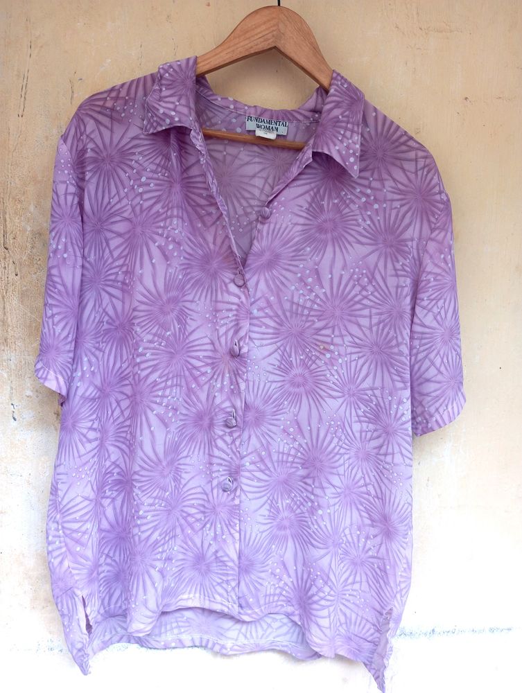 Floral Purple Korean Button Up Shirt Top (Women)