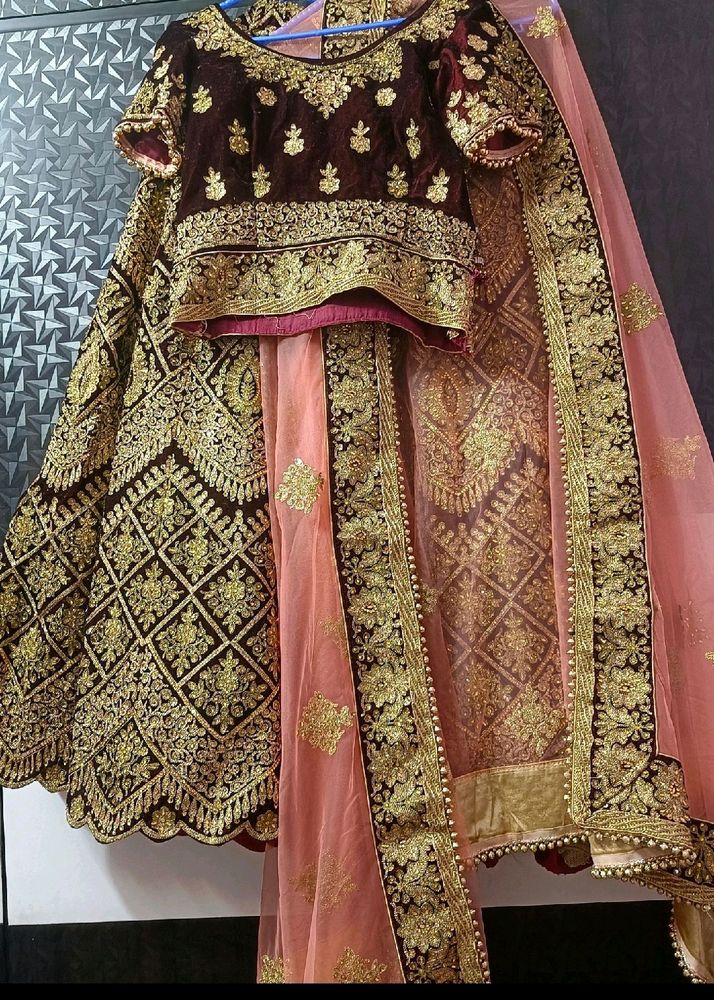 Beautiful Heavy Bridal Wine Color  Lehenga