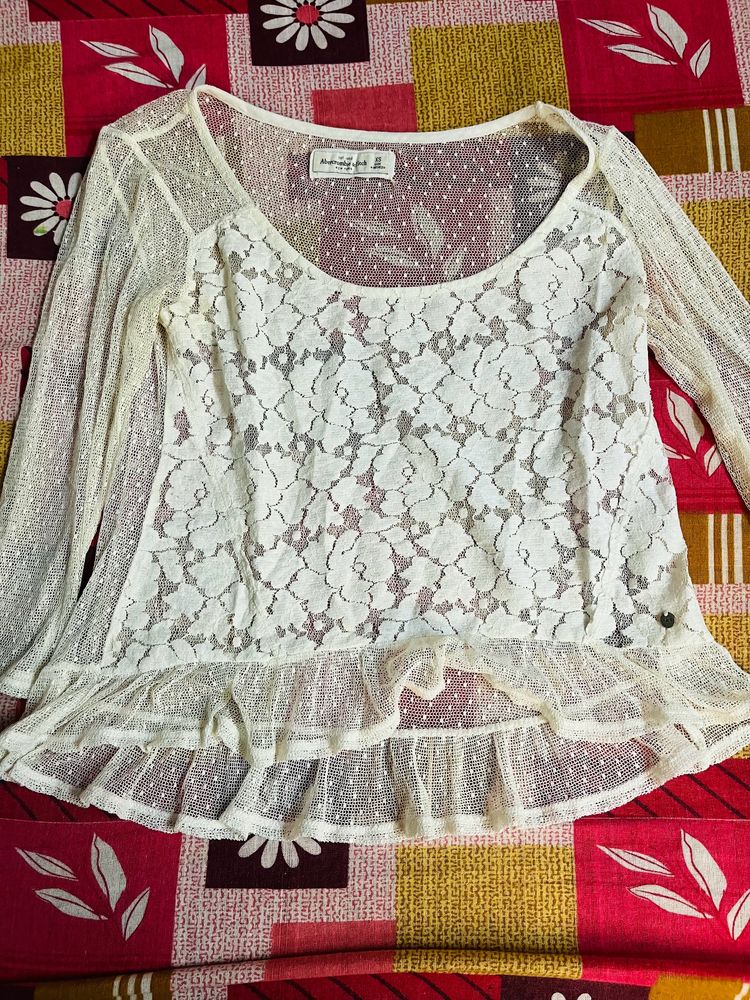 Women White Stylist Net Top