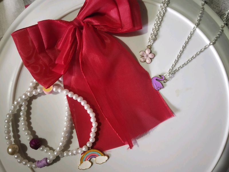 Combo Of Necklace Chain And Hair Bow