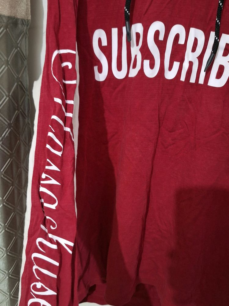 Subscribe Printed Red Hoodie [L] Size