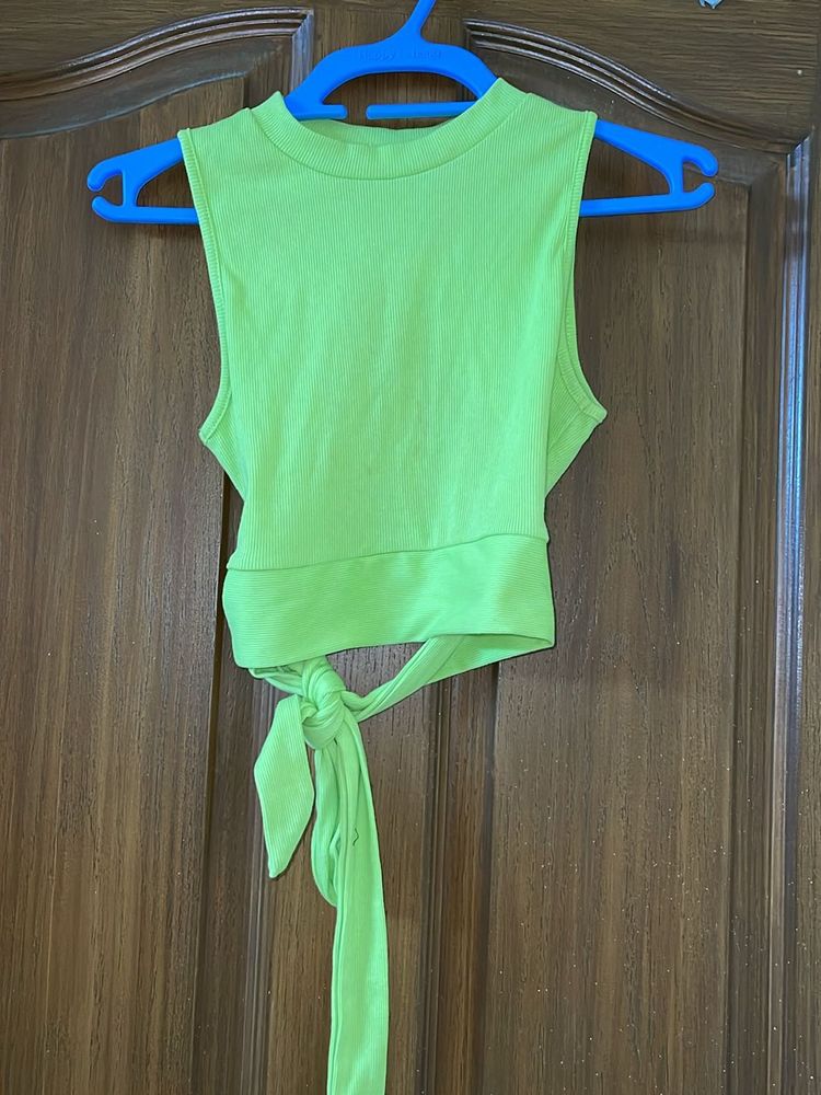 Lime Green Backless Tie Up Crop Top