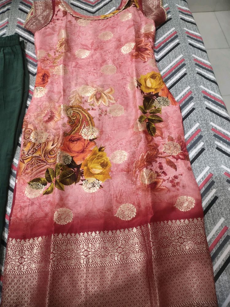 Banarsi Silk Kurta Set With Dupatta