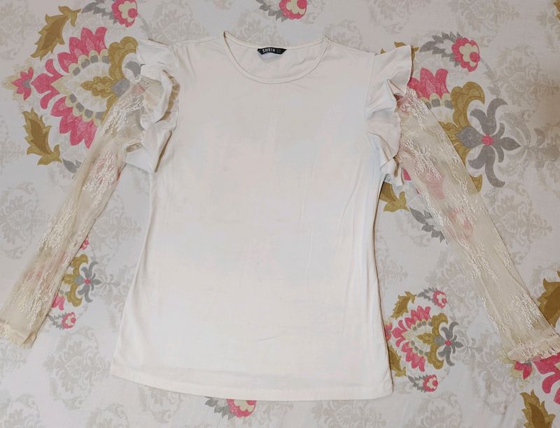 White Lace Full Sleeve Top