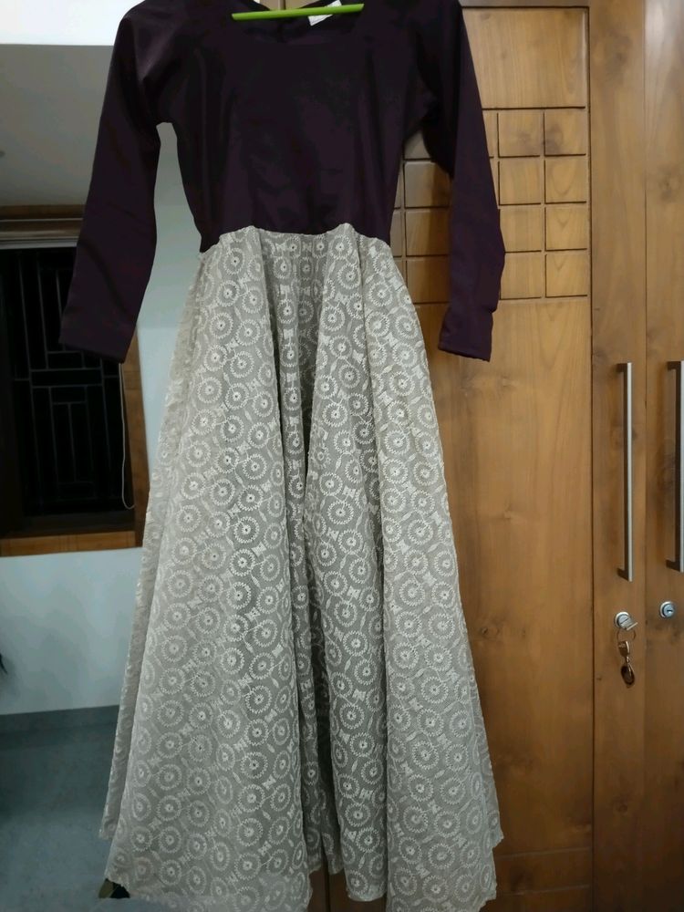 Price Down Dark Wine And Light Beige Colour Gown With Size S