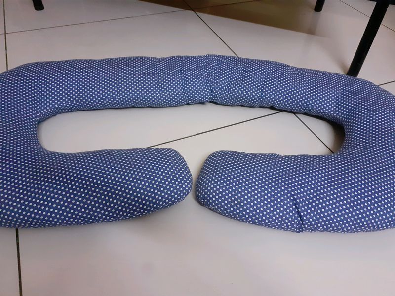 C Shape Pillow For Pregnancy, Feeding Polka Blue