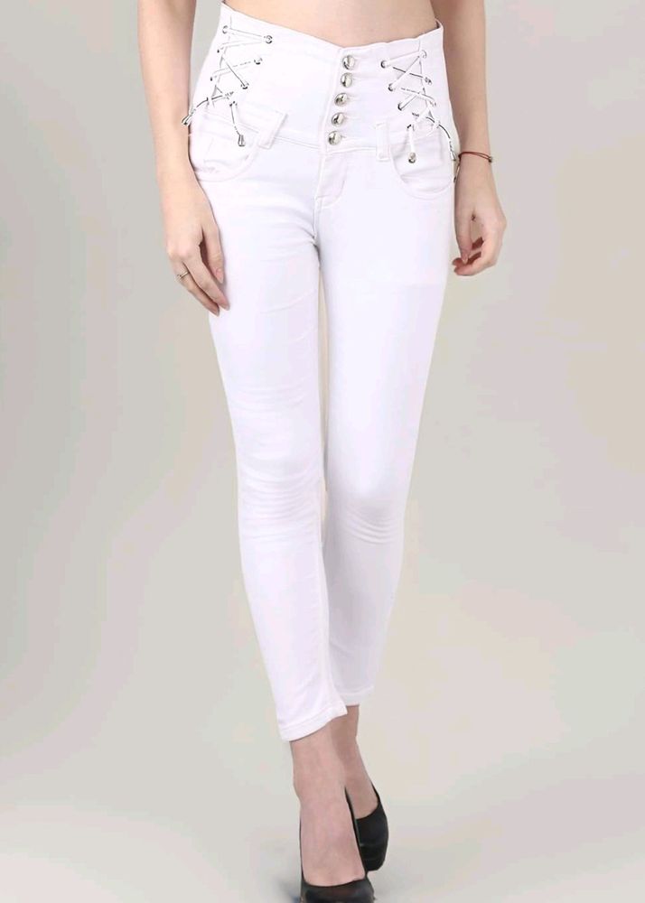 MODDY Women's White Slim Fit 5 Button Stretchable