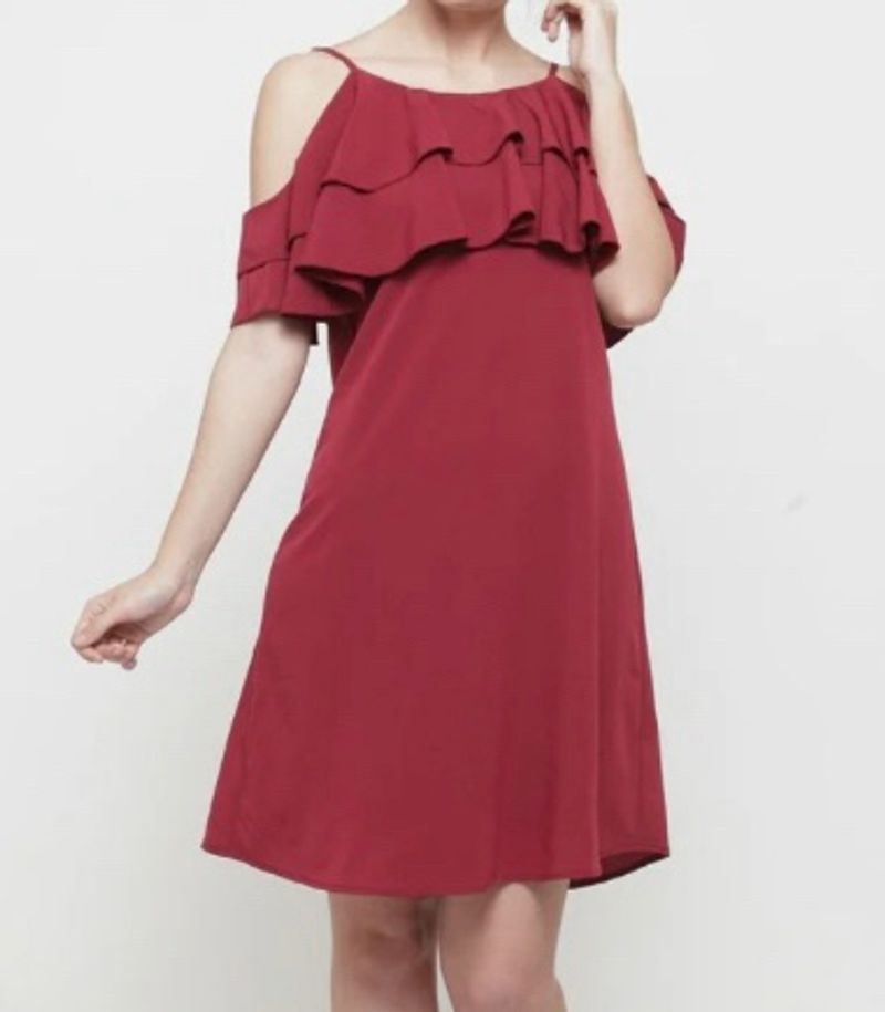 Pluss Woman Maroon Solid A-line Dress