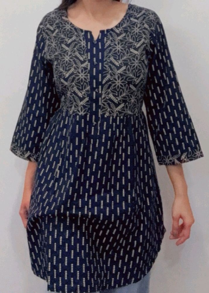 White Embroidered Blue Tunic