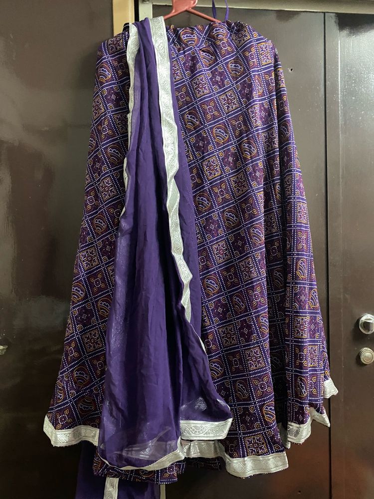 Purple Colour Bandhni Lehenga And Duppatta