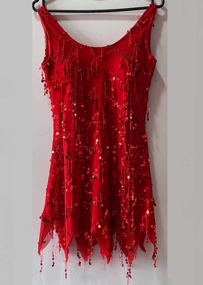 Red Party/ Dancing Padded Sequins Sheer Dress