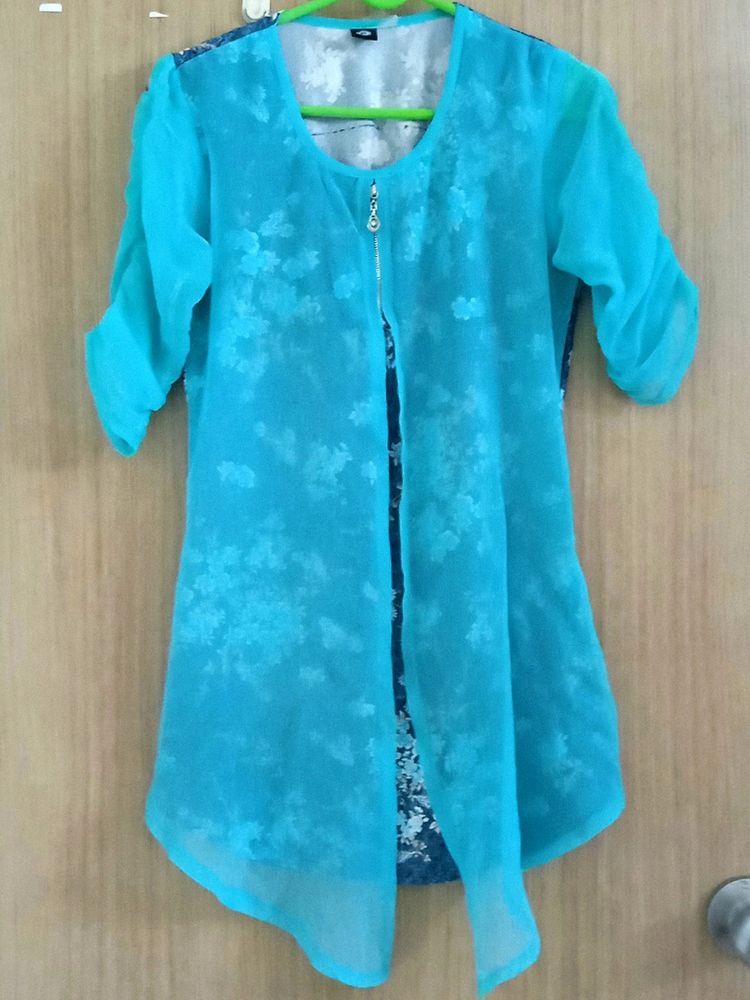 Cyan Colour Top Of Banarasi Silk