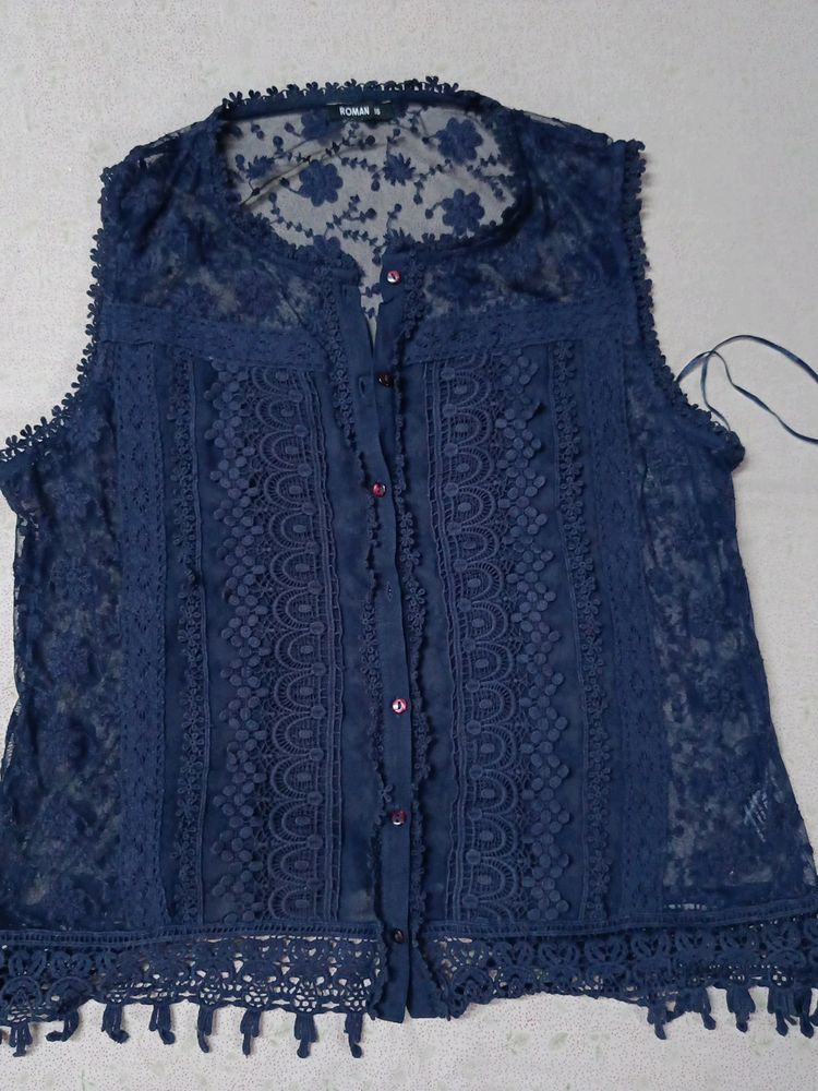 Dark Blue Net Top