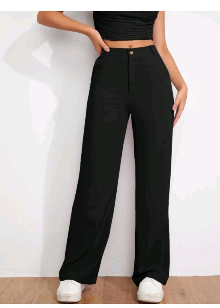 KOTTY Women Regular Fit Black Flared Trousers