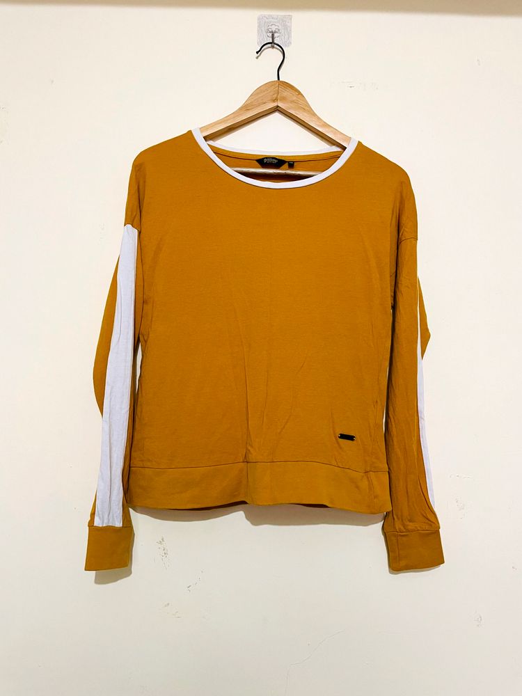 ROADSTER Mustard Round Neck Full Sleeves Tshirt