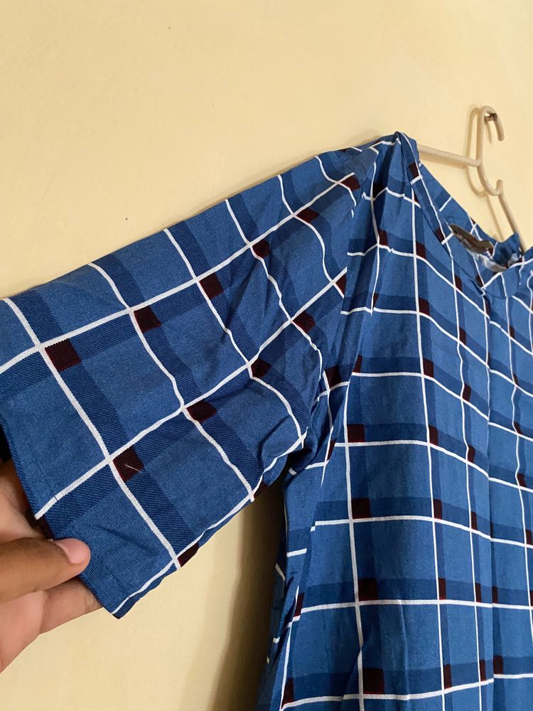 Checks Design Blue Kurta For Women