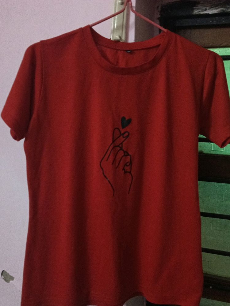 Red Cotton Regular Tshirt