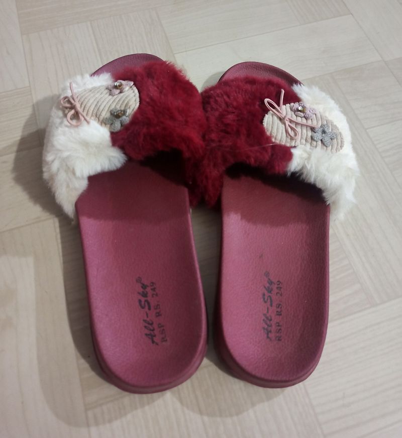 BURGUNDY FUR SLIPPER