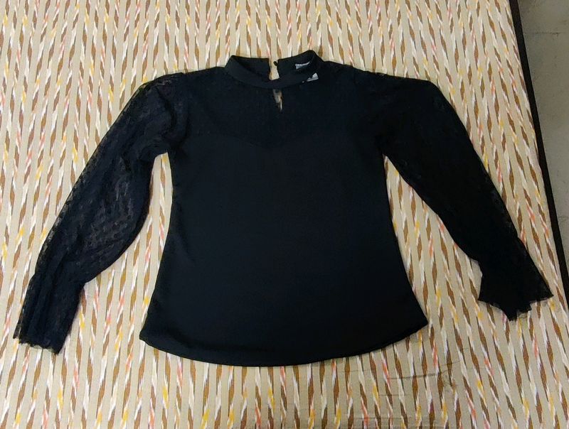 Black Top With Net Long Sleeves.