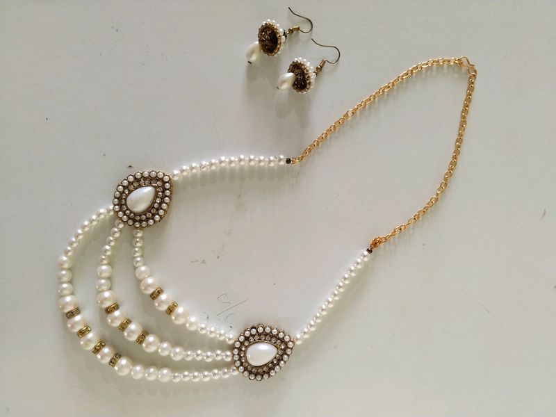 Pearl Necklace With Earrings Set