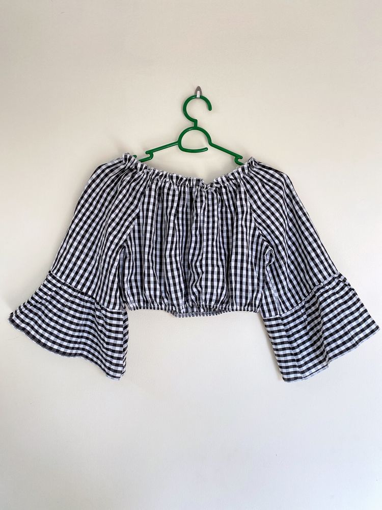 Checkered Off Shoulder Top