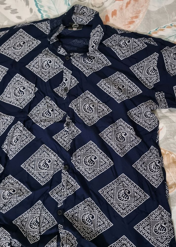 Blue Block Print Shirt For Men