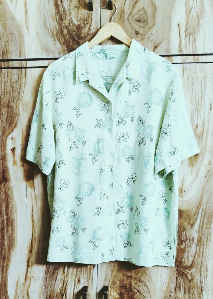 Light Green self Design Cotton Shirt Size-44