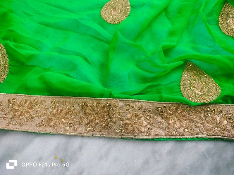 Home Made embroidery green colour designing sari