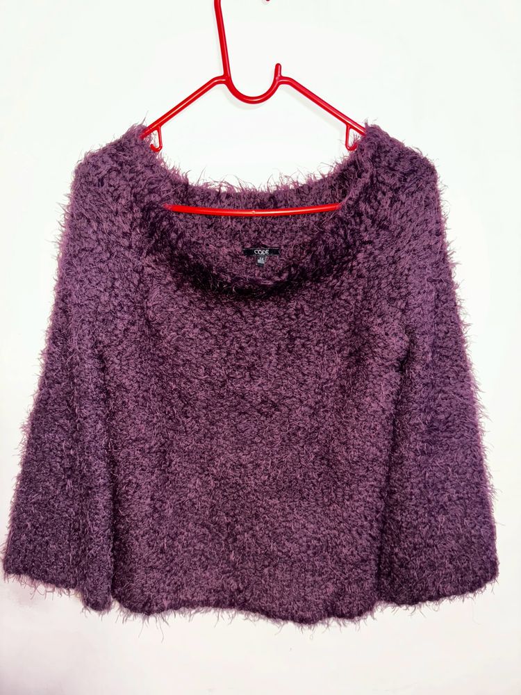 Branded Off Shoulder Purple Warm Sweater