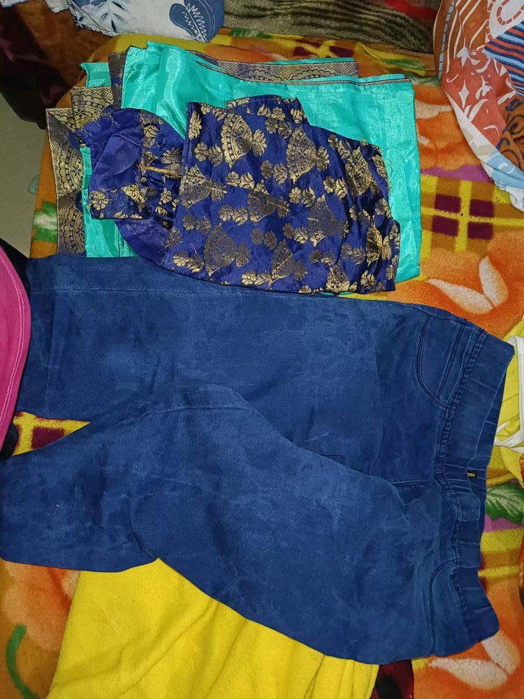 ro3pcs Beutiful Saree With Blouse Jeans Ki Pant