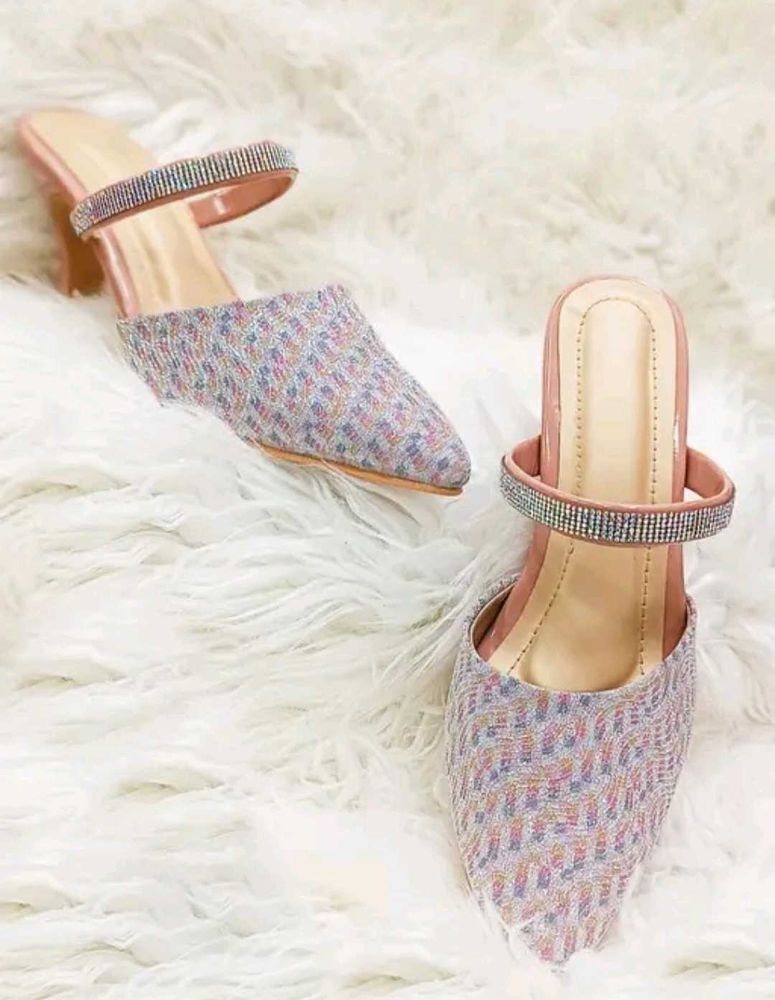 Shimmery Pink Kitten Mules