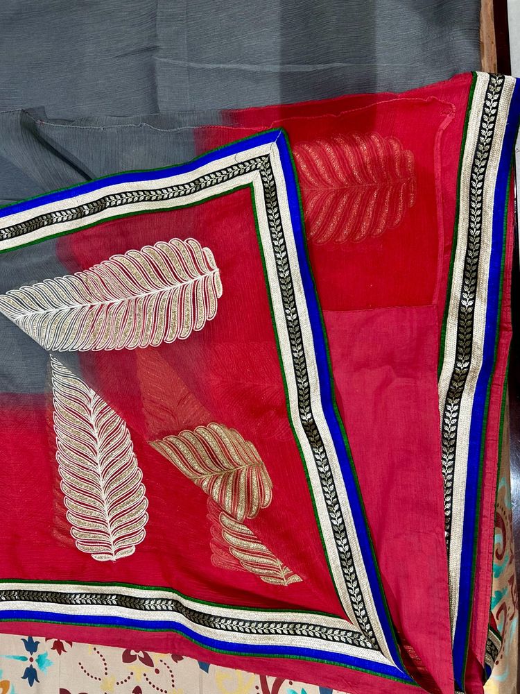 Vibrant Multicolor Saree with Leaf Embroidery