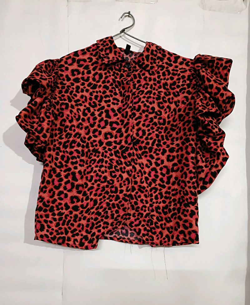 Red Tiger Print Top For Women