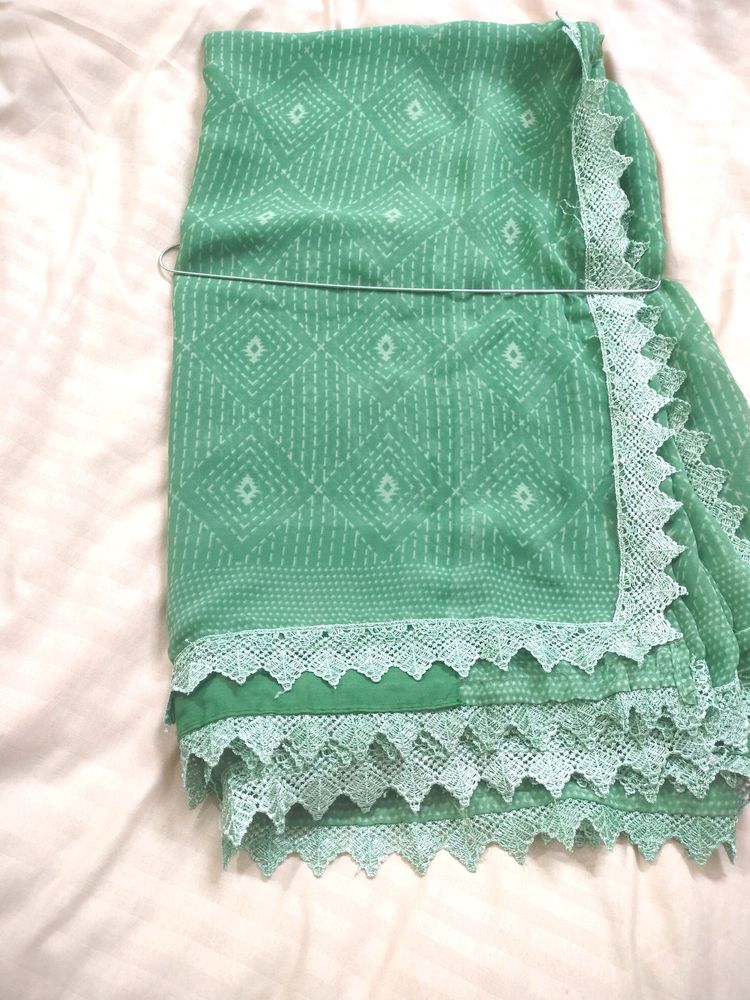 Beautiful Batik Chikankari Print Saree Pista Color