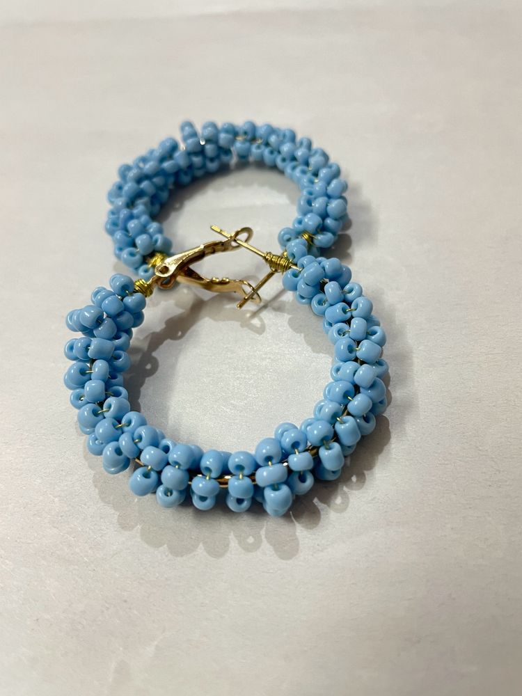 Light Blue Beads Hoop Earring