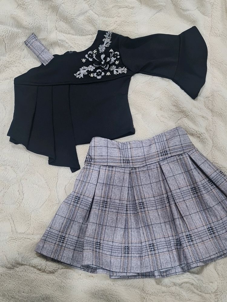 Kids Skirt Top Set - Black