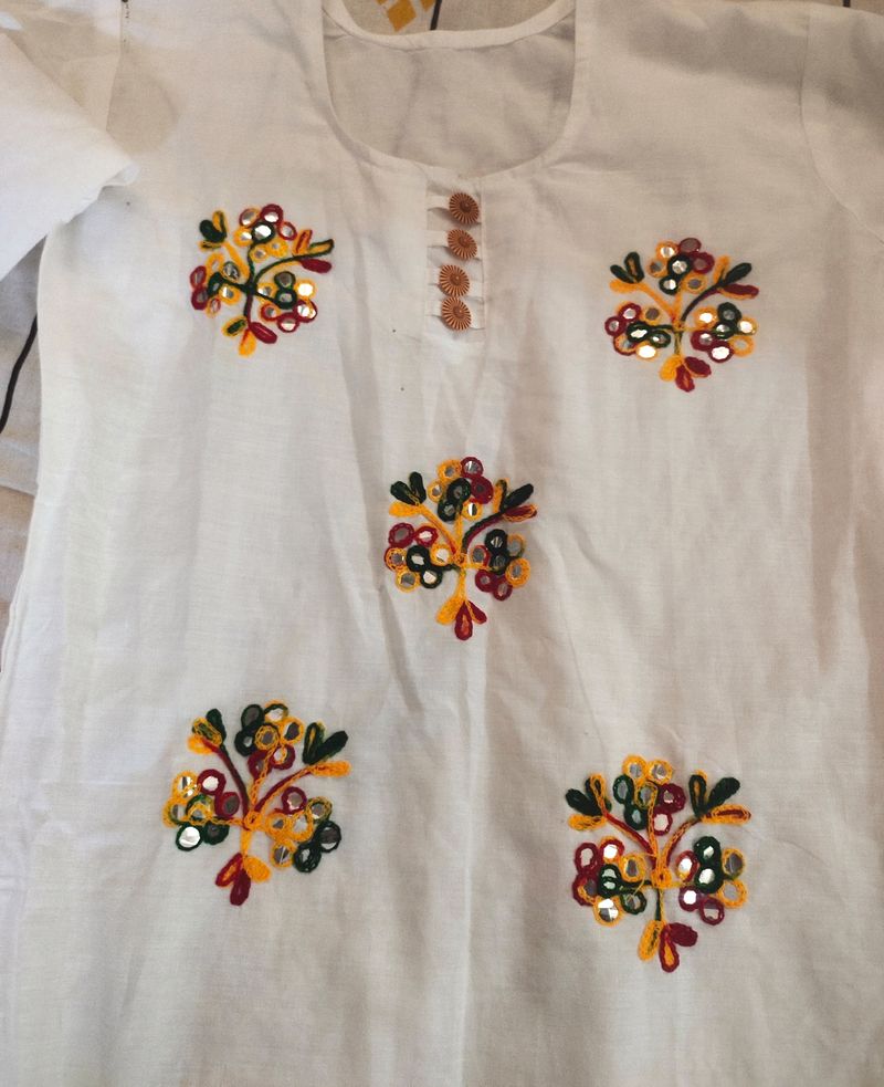 White Embroidery Kurti