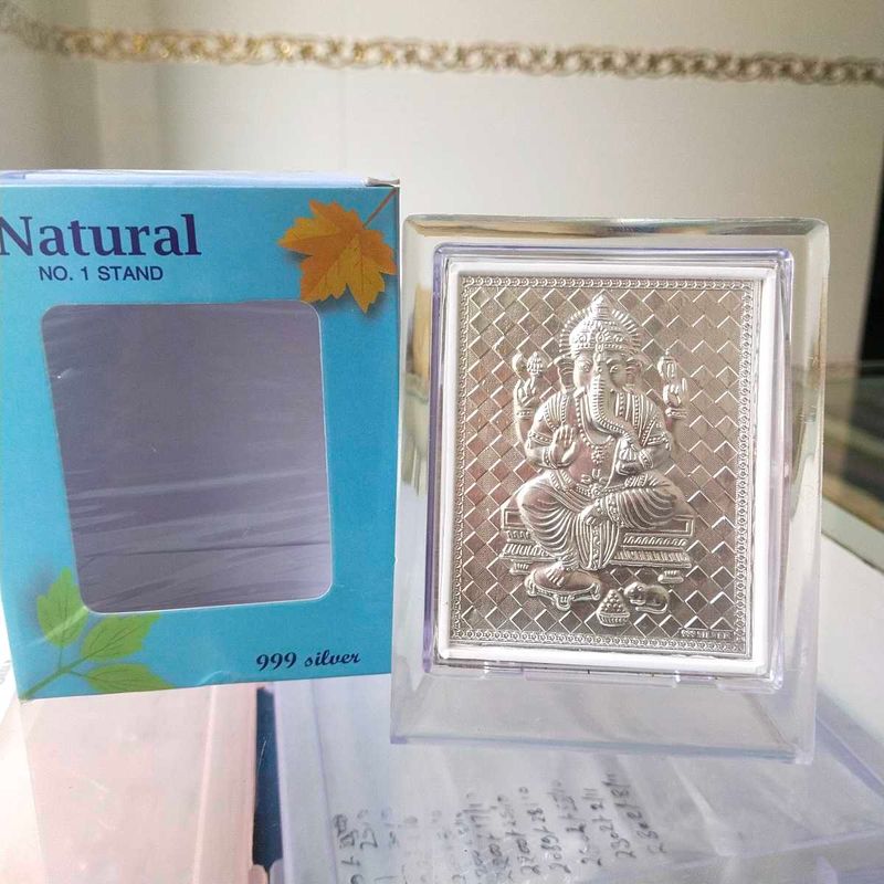 999 Pure Silver Hallmark Ganesh Ji Frame In Box