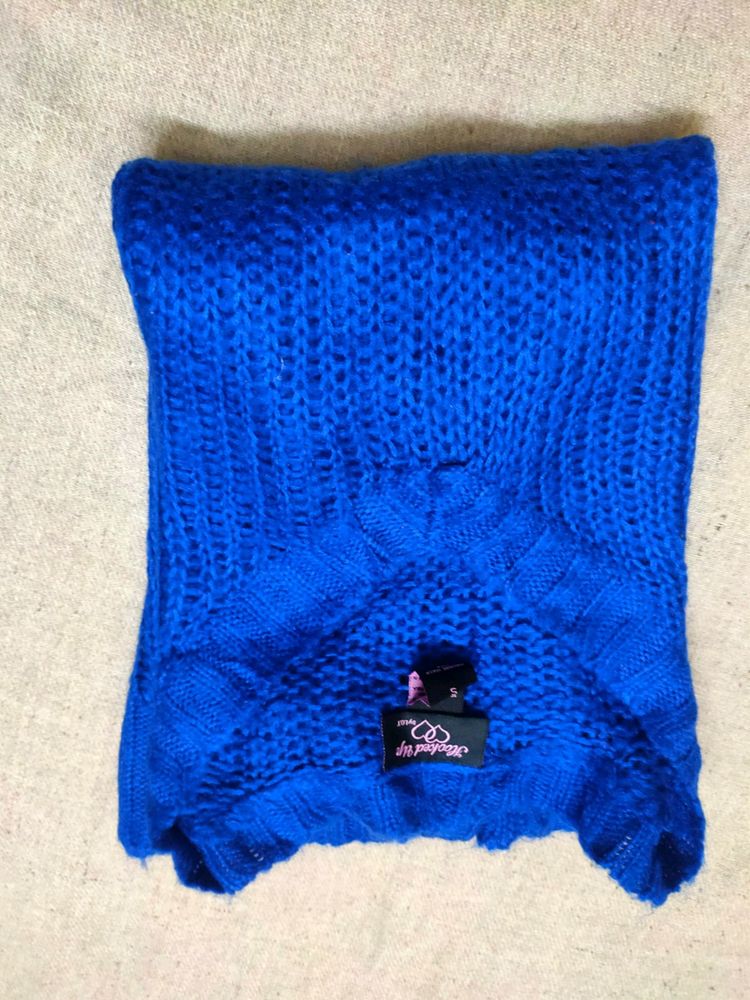 Royal Blue Knitted Top And white Printed Hair Band