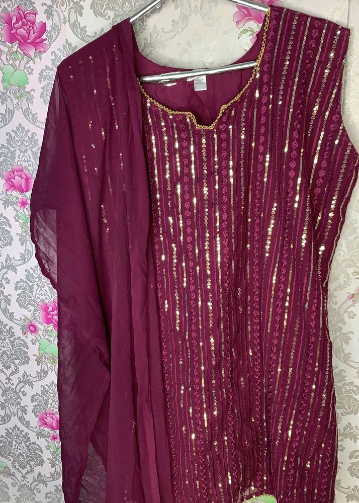 Purple Sequins Kurti Set