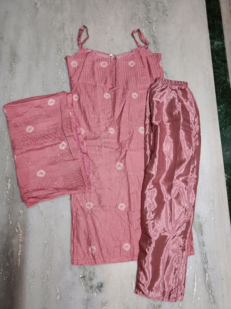 Slip Kurta Set With Pant&Dupatta