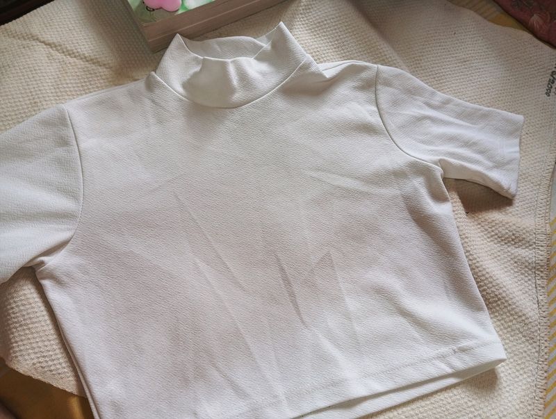 Turtle Neck White Crop Top