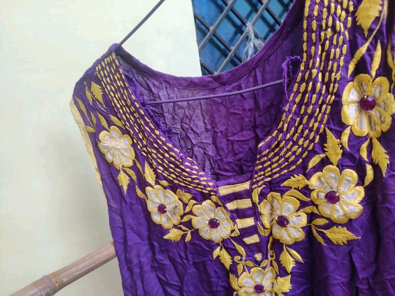 Yellow N Purple Sleeveless Kurti