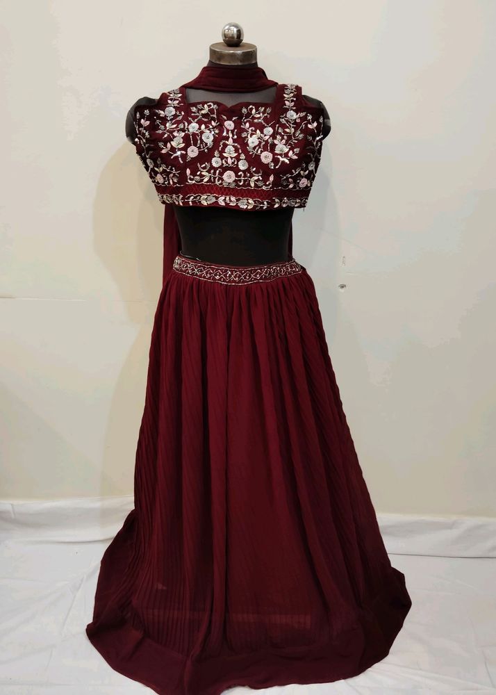 Burgundy Lehenga With Stitch Blouse And Dupatta