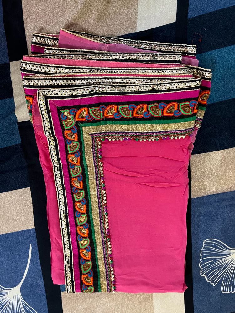 Pink Beautiful Saree With Broad Border