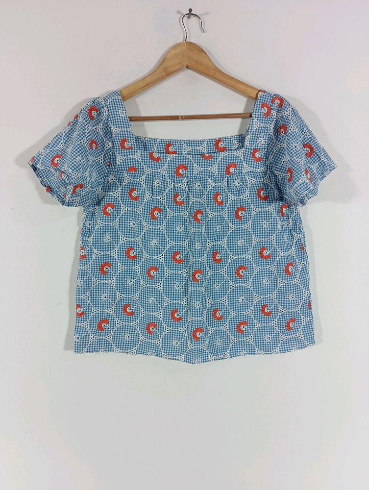 Blue Embroidered Casual Top (Women)