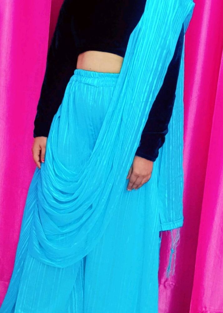 Plazo Saree With Velvet Blouse