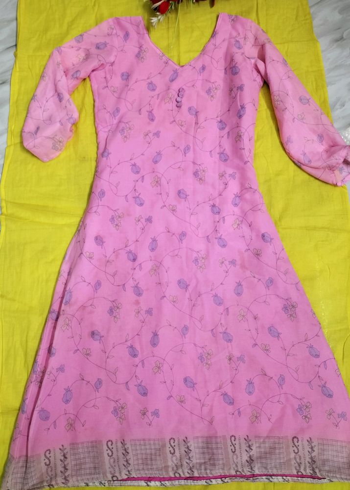 Baby Pink A Line Kurti